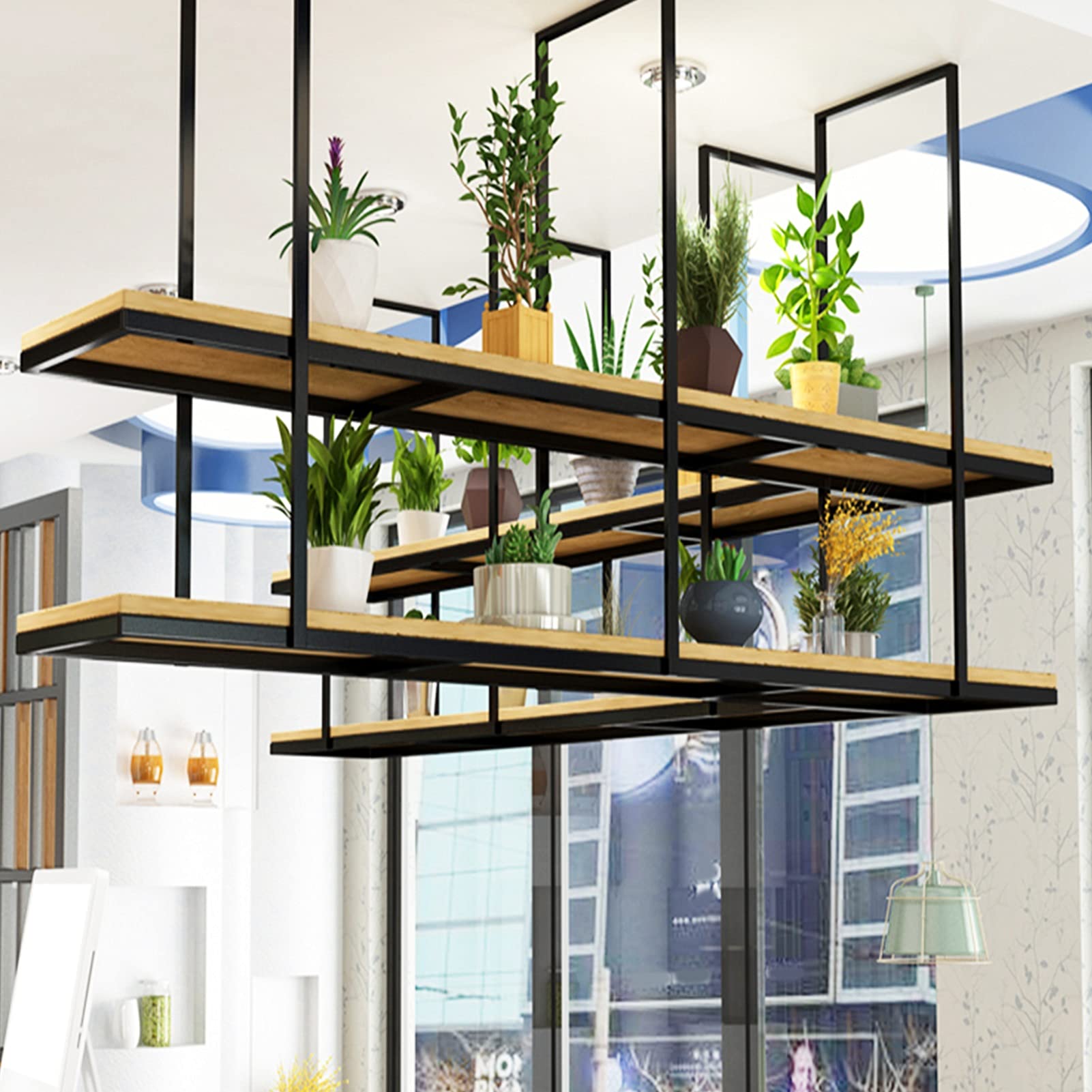 Amazon｜キッチンバー天井収納棚棚ぶら下げワインラックフローティング